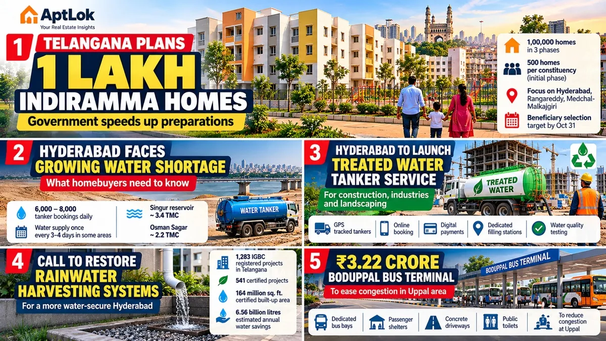 Hyderabad Real Estate Roundup, 24 October 2026: Indiramma Homes, Water Crisis and Boduppal Bus Terminal